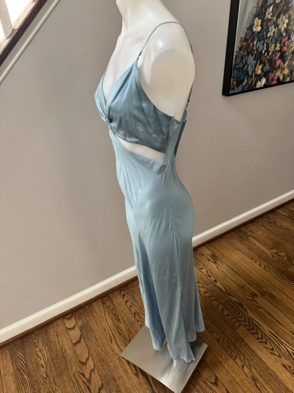 NWT JONATHAN SIMKHAI STANDARD Eliza Cutout Silk Slip Dress Cove Blue Size Small - Picture 4 of 6
